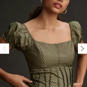 NWT By Anthropologie Puffed Cap Sleeved Corset Top Lace Green XL